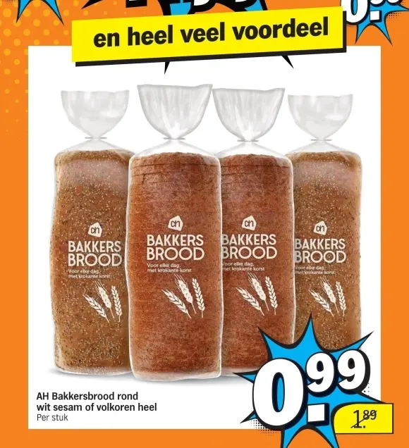 Aanbieding: Bakkersbrood rond wit sesam of volkoren heel