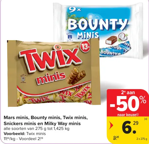 Promotie: Mars minis, Bounty minis, Twix minis, Snickers minis en Milky Way minis
