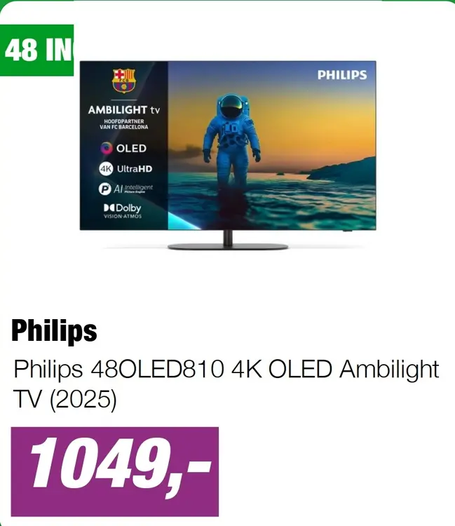 Aanbieding: Philips 48OLED810 4K OLED Ambilight TV (2025)