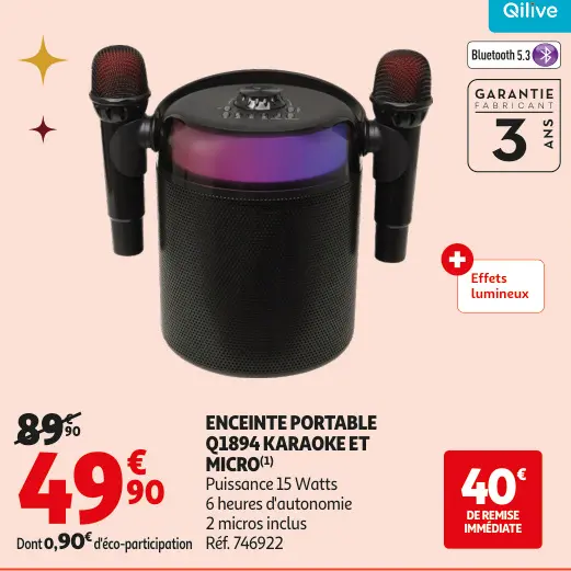 Promotie: Enceinte portable q1894 karaoke et micro