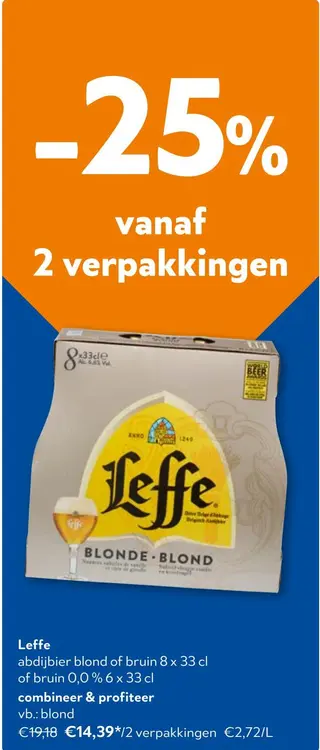 Aanbieding: Leffe abdijbier blond of bruin
