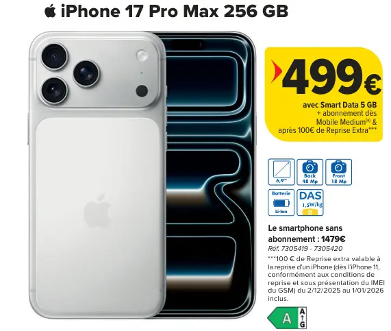 Offre: iPhone 17 Pro Max 256 GB