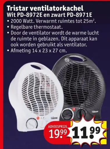 Aanbieding: Tristar ventilatorkachel Wit PD-8972E en zwart