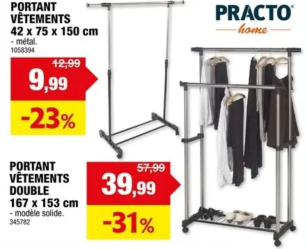 Offre: Practo Home portant vêtements 42x75x150 cm noir