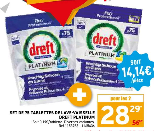 Offre: Set de 75 tablettes de lave-vaisselle dreft p