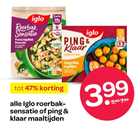 Aanbieding: Iglo roerbak-sensatie of ping & klaar maaltijd