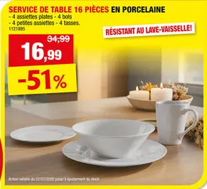 Offre: Service table porcelaine blanc set de 16