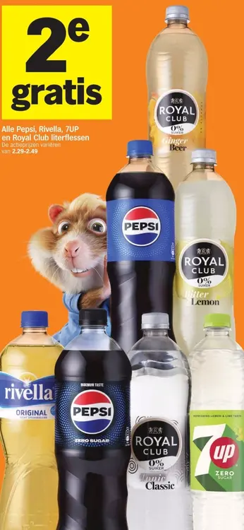 Aanbieding: Pepsi, Rivella, 7UP en Royal Club literflessen