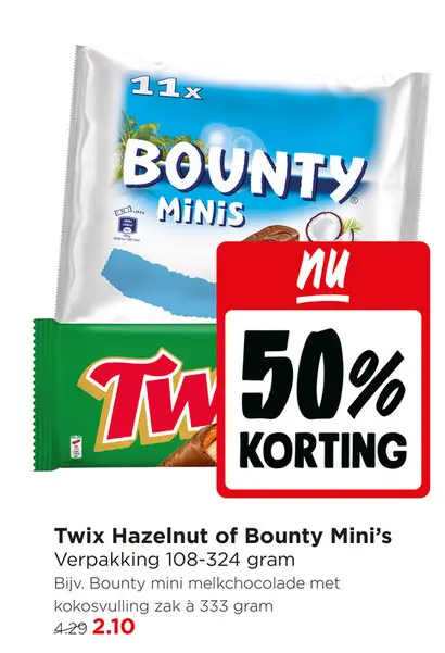 Aanbieding: Twix Hazelnut of Bounty Mini's