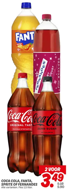 Aanbieding: Coca cola, Fanta, sprite of Fernandes