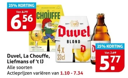 Aanbieding: Duvel, La Chouffe, Liefmans of 't IJ