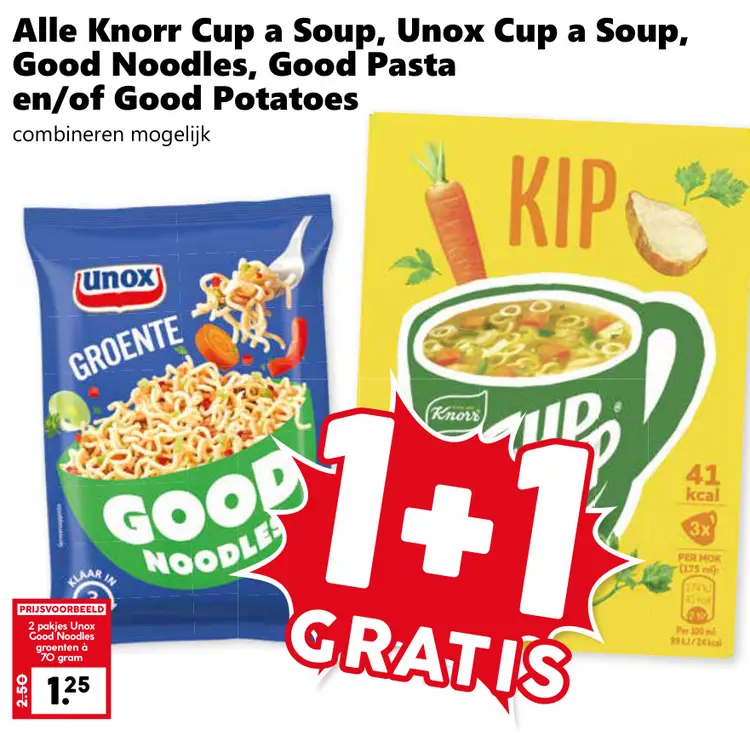 Aanbieding: Knorr Cup a Soup, Unox Cup a Soup, Good Noodles, Good Pasta en/of Good Potatoes