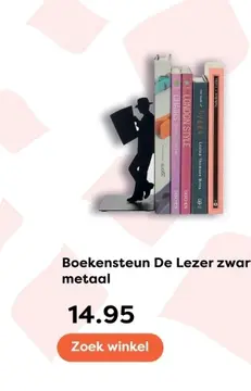 Aanbieding: Boekensteun De Lezer zwart metaal