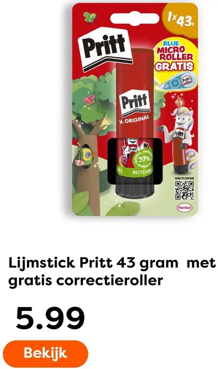 Aanbieding: Pritt Lijmstick 43 gram met gratis correctieroller
