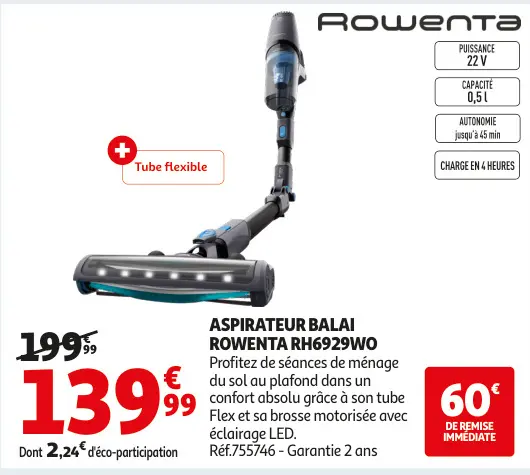Offre: Aspirateur balai Rowenta rh6929wo