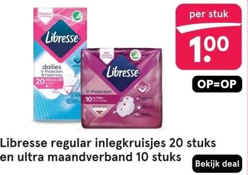 Aanbieding: Libresse regular inlegkruisjes en ultra maandverband