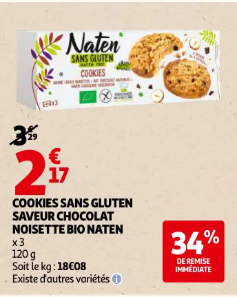 Promotie: Cookies sans gluten saveur chocolat noisette BIO