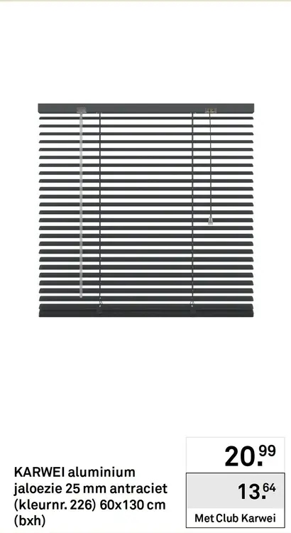Aanbieding: Aluminium jaloezie 25 mm antraciet (kleurnr. 226) 60x130 cm (bxh)
