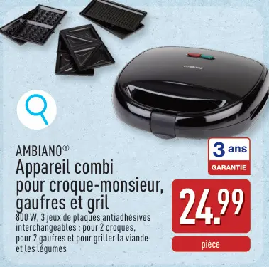 Offre: Appareil combi pour croque-monsieur, gaufres et gril