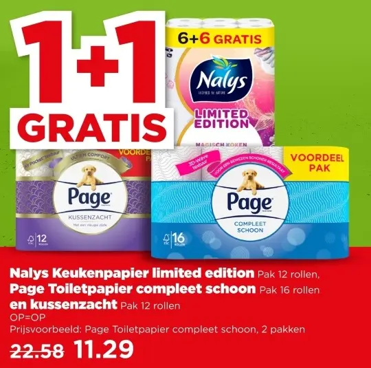 Aanbieding: Nalys Keukenpapier limited edition, Page Toiletpapier compleet schoon en kussenzacht