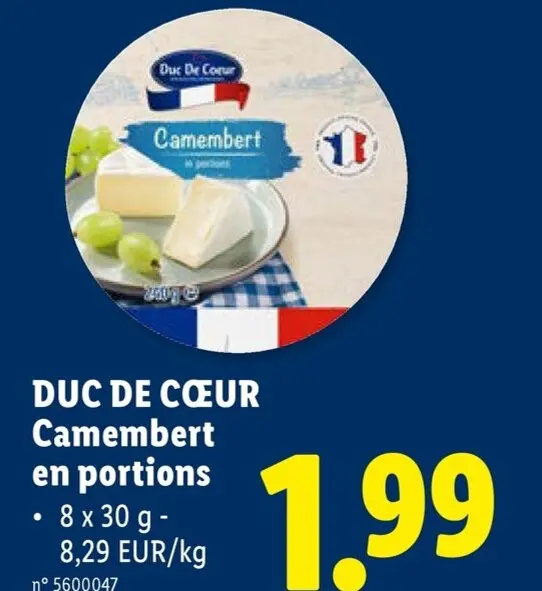 Offre: DUC DE CŒUR Camembert en portions