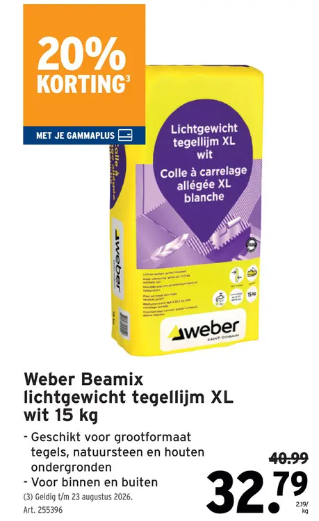 Promotie: Weber Beamix lichtgewicht tegellijm XL wit