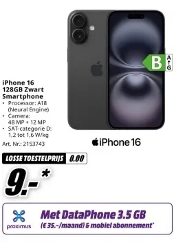Promotie: iPhone 16 128GB Zwart Smartphone