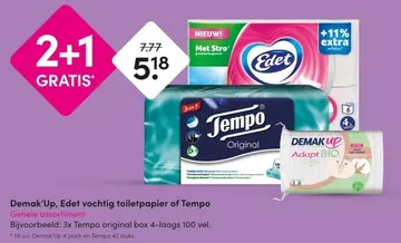 Aanbieding: Demak'Up, Edet vochtig toiletpapier of Tempo