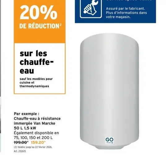 Offre: Chauffe-eau à résistance immergée