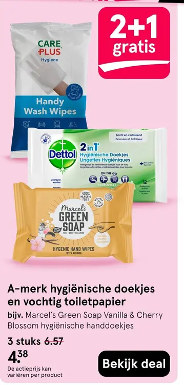 Aanbieding: A-merk hygiënische doekjes en vochtig toiletpapier