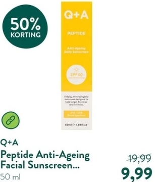 Aanbieding: Q+A Peptide Anti-Ageing Facial Sunscreen SPF50 - 50ml