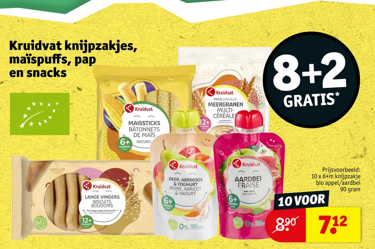 Promotie: Kruidvat knijpzakjes, maïspuffs, pap en snack