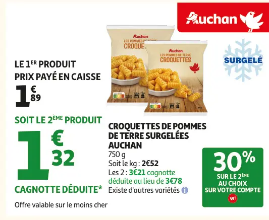 Offre: Croquettes de pommes de terre surgelées
