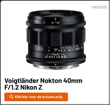 Aanbieding: Voigtländer Nokton 40mm F/1.2 Nikon Z