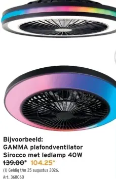 Promotie: Plafondventilator Sirocco met ledlamp