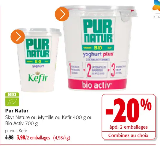 Offre: Skyr Nature ou Myrtille ou Kefir