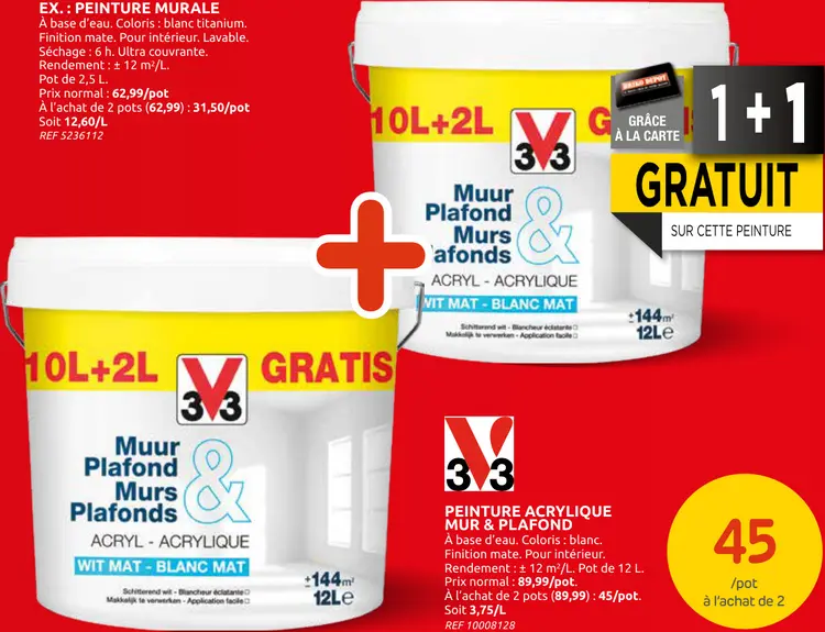 Promotie: 3V3 Peinture acrylique mur & plafond