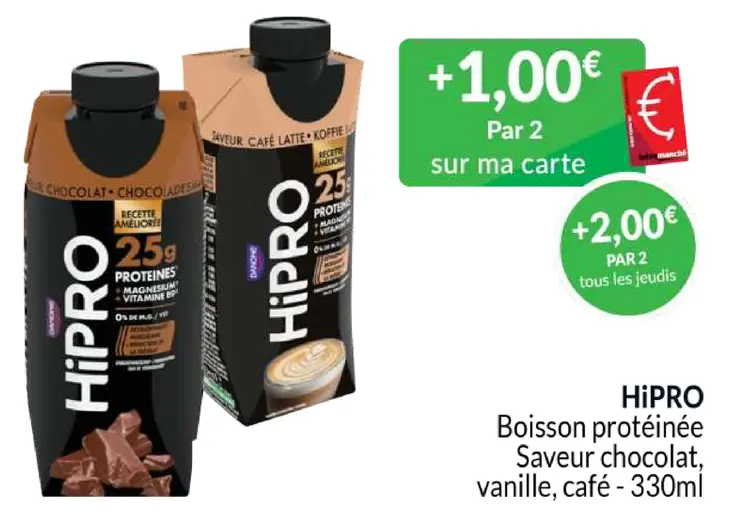 Offre: Boisson protéinée Saveur chocolat, vanille, café