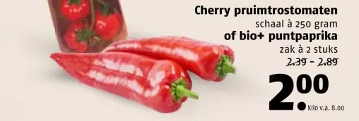 Aanbieding: Cherry pruimtrostomaten of puntpaprika