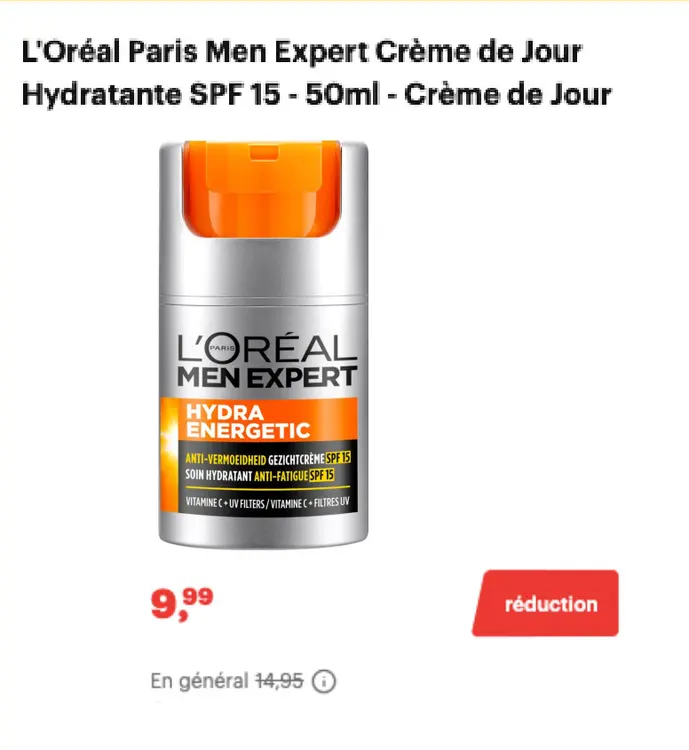 Offre: L'Oréal Paris Men Expert Crème de Jour Hydrante spf 15