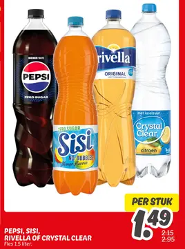 Aanbieding: Pepsi, SISI, RIVELLA of Crystal Clear
