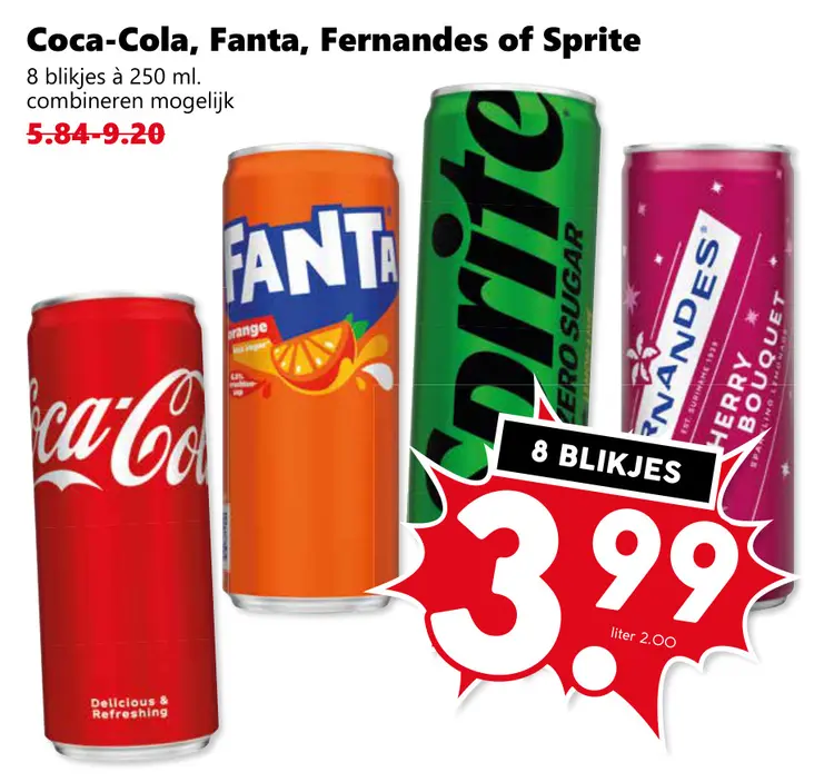 Aanbieding: Coca-Cola, Fanta, Fernandes of Sprite