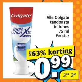 Aanbieding: Alle Colgate tandpasta in tubes 75 ml