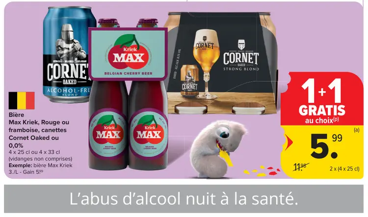 Offre: Bière Max Kriek, Rouge ou framboise, canettes Cornet Oaked ou 0,0%