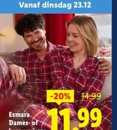 Aanbieding: Esmara Dames- of herenpyjama