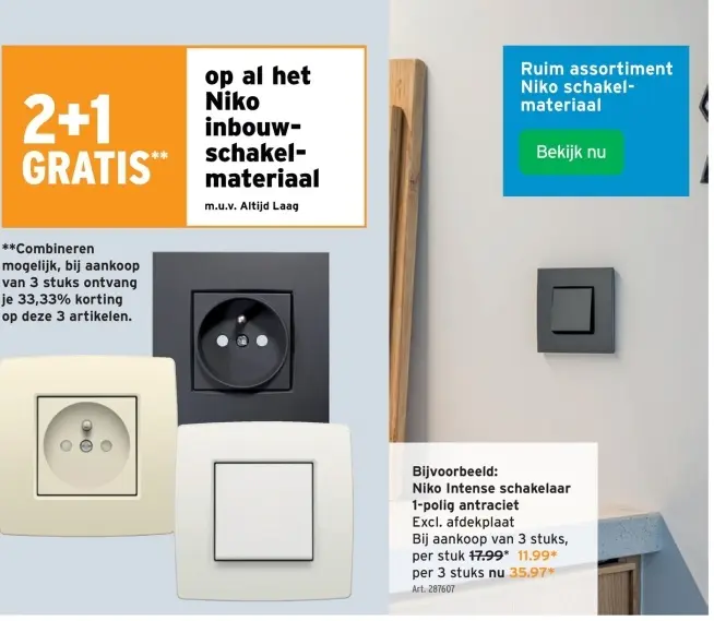 Promotie: Niko Intense schakelaar 1-polig antraciet