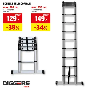 Offre: Diggers échelle télescopique 1x11 échelons 3,2m