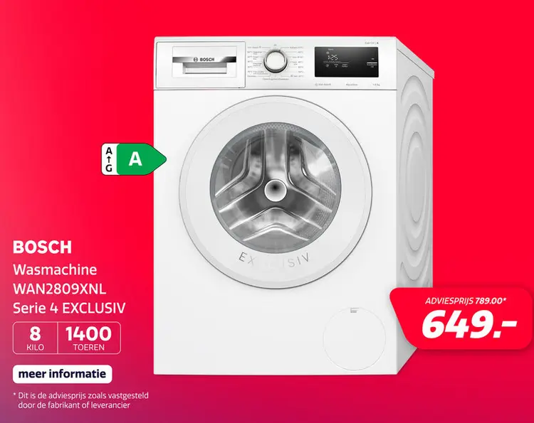 Aanbieding: Bosch WAN2809XNL Serie 4 EXCLUSIV