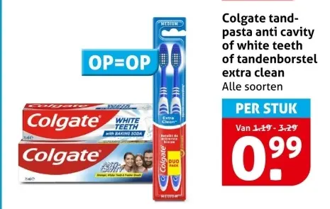Aanbieding: tandpasta anti cavity of white teeth of tandenborstel extra clean