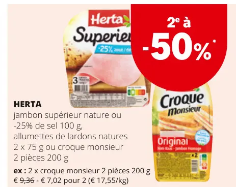 Offre: jambon supérieur nature ou -25% de sel